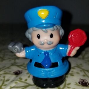 Little People Gray Hair Man Crossing Guard Silver Whistle Red Stop Sign Police